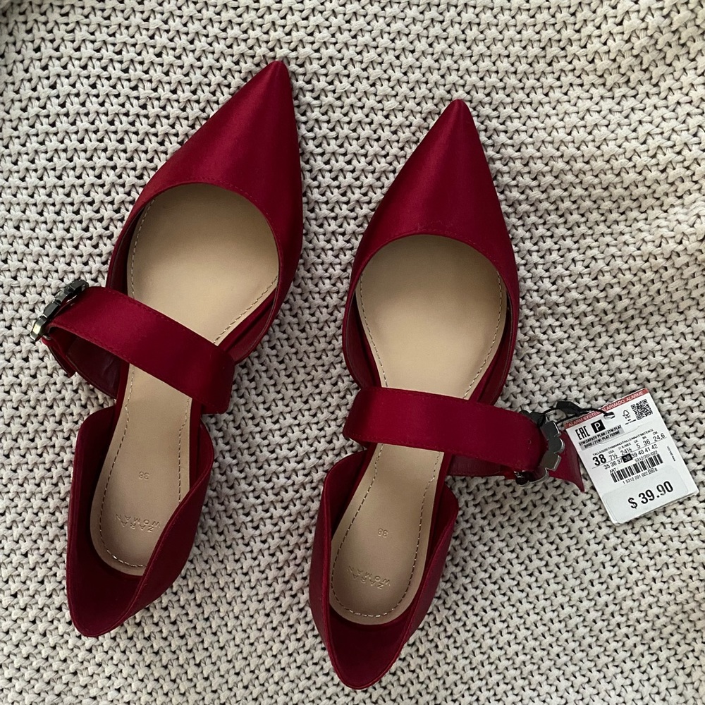 Beautiful red satin pointed flats by Zara